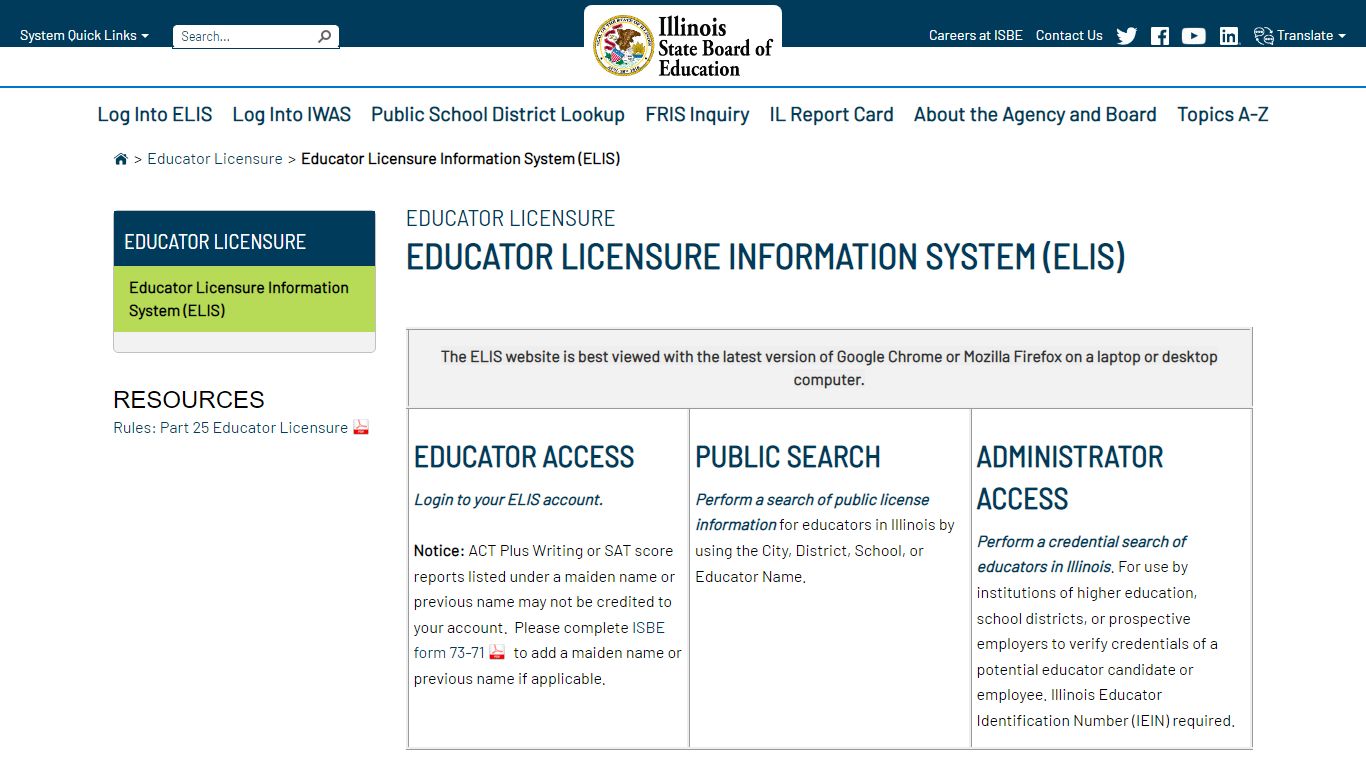 Educator Licensure Information System (ELIS) - Illinois State Board of ...